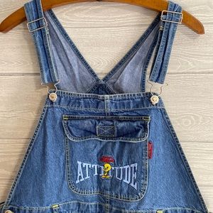 Looney Tunes Tweety Bird denim overalls shorts. Size 18/20W